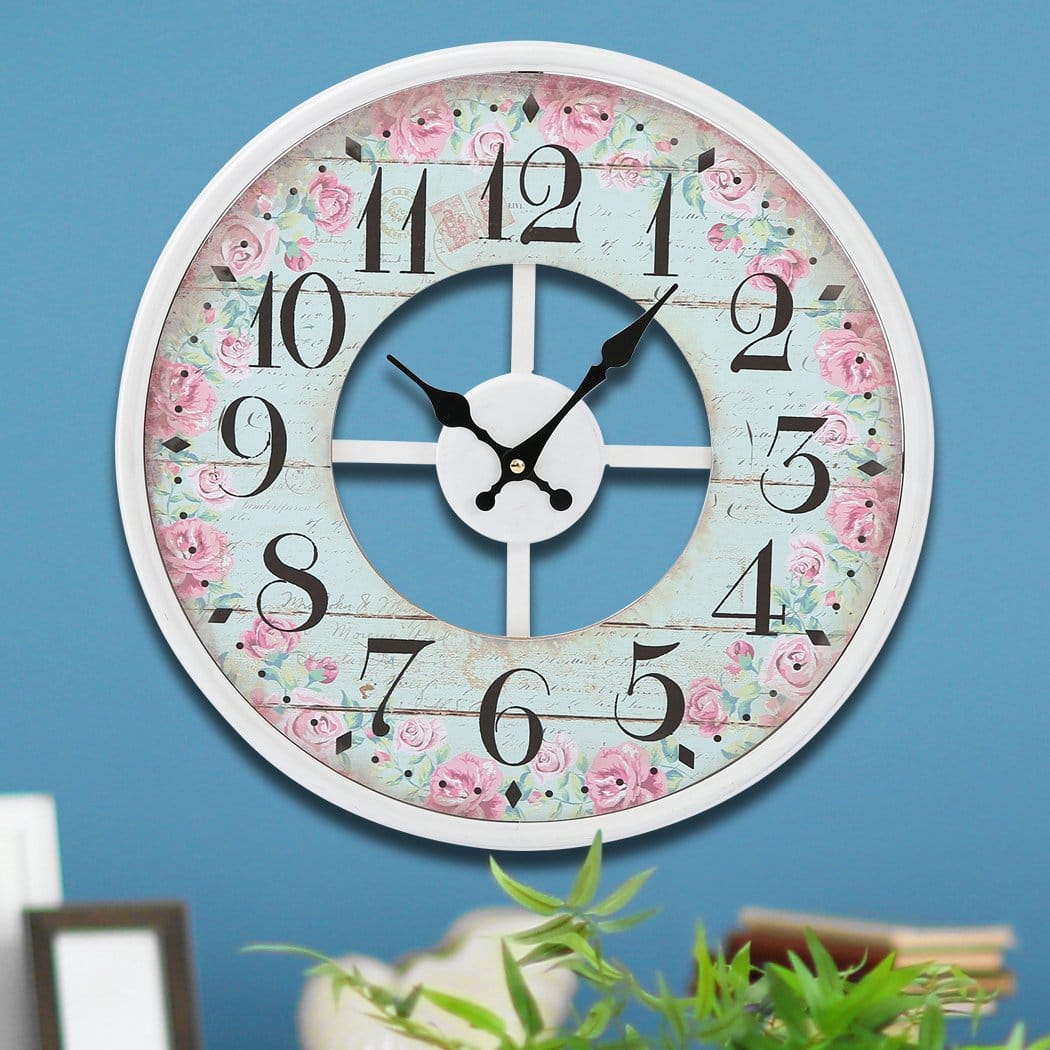 Big Bedding Australia Clock Vintage Chic Wooden Shabby Large Wall Clock Art Round Oversized Digital French