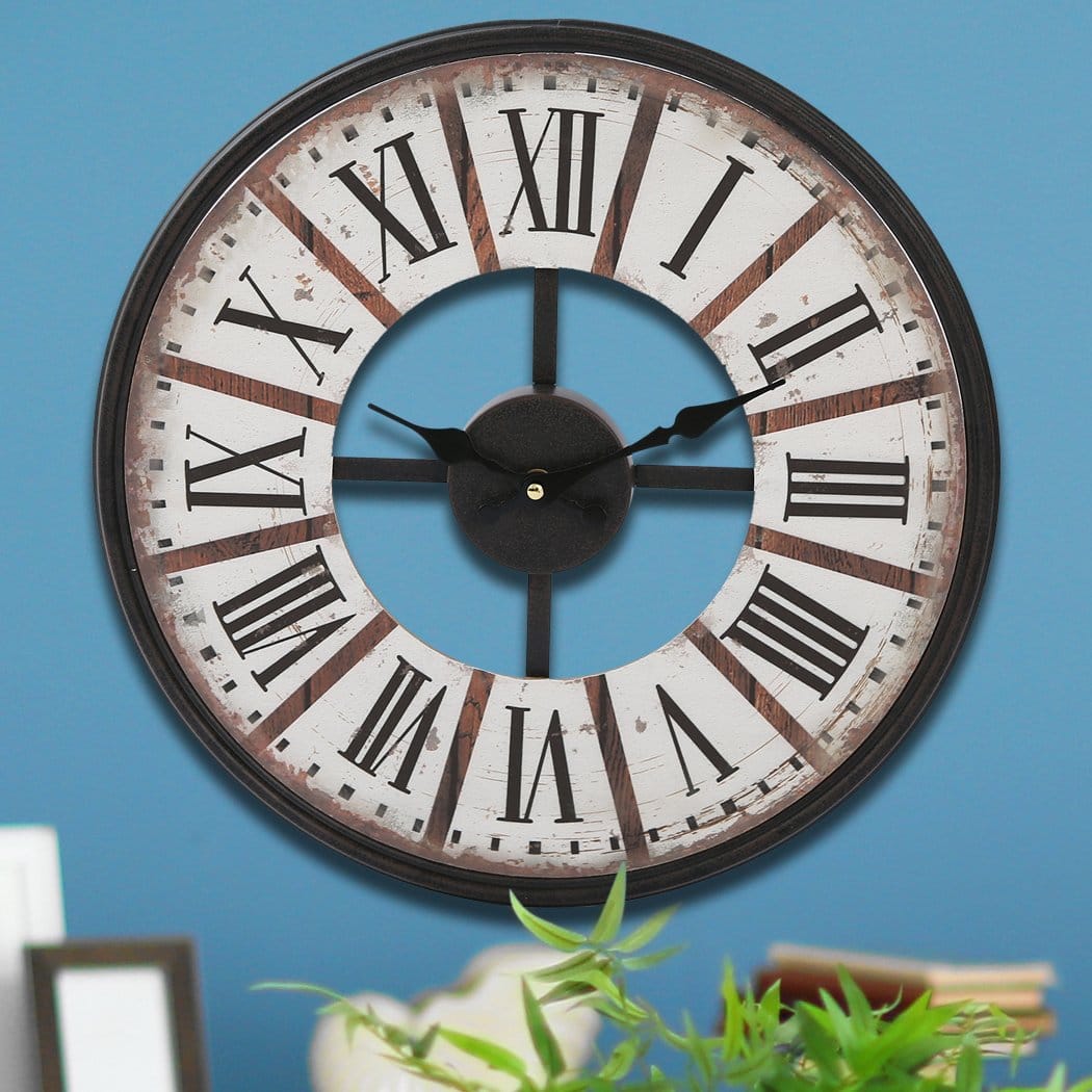 Big Bedding Australia Clock Vintage Chic Wooden Shabby Large Wall Clock Art Round Oversized Digital French
