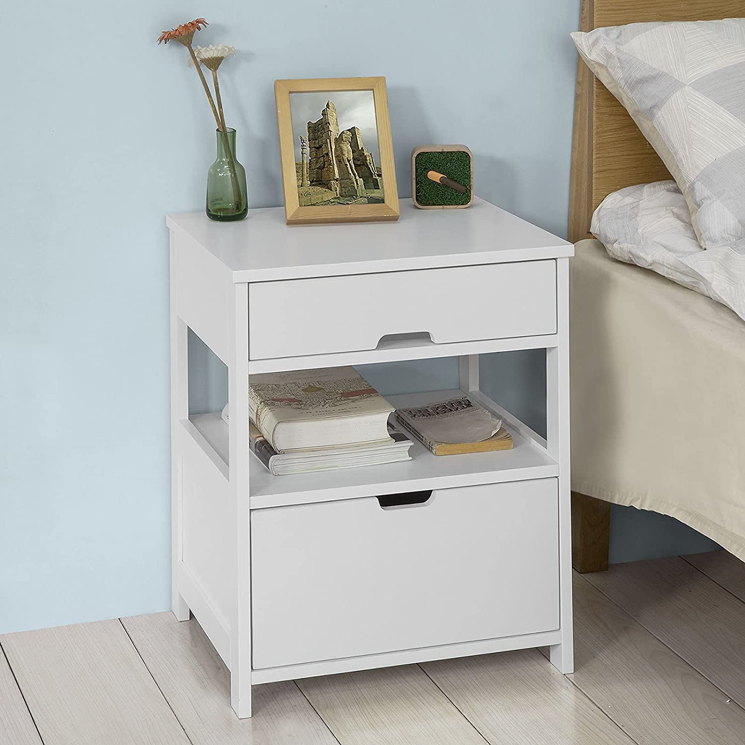 Big Bedding Australia Bedside Table White Bedside Table with 2 Drawers