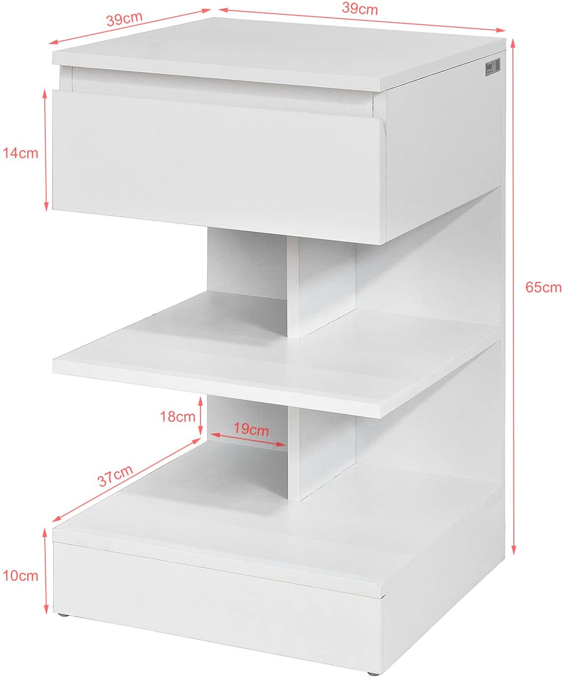 Big Bedding Australia Bedside Table White Side Table Bedside Table with 1 Drawer and 3 Shelves