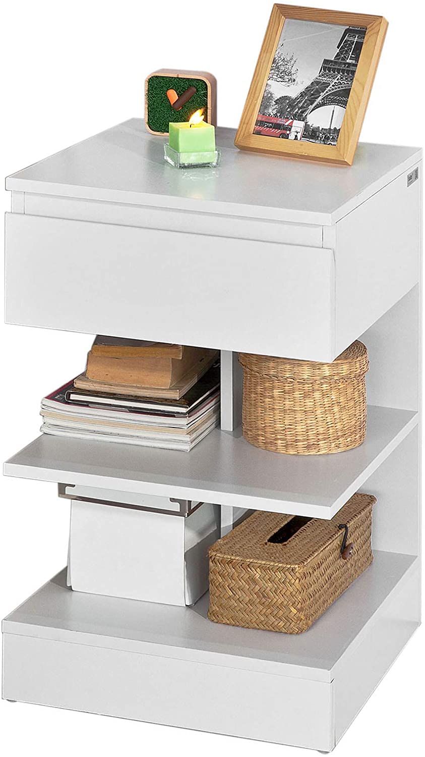 Big Bedding Australia Bedside Table White Side Table Bedside Table with 1 Drawer and 3 Shelves