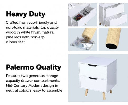 Big Bedding Australia Bedside Table Wooden Bedside Table 2 Drawers Cabinet Storage Night Stand