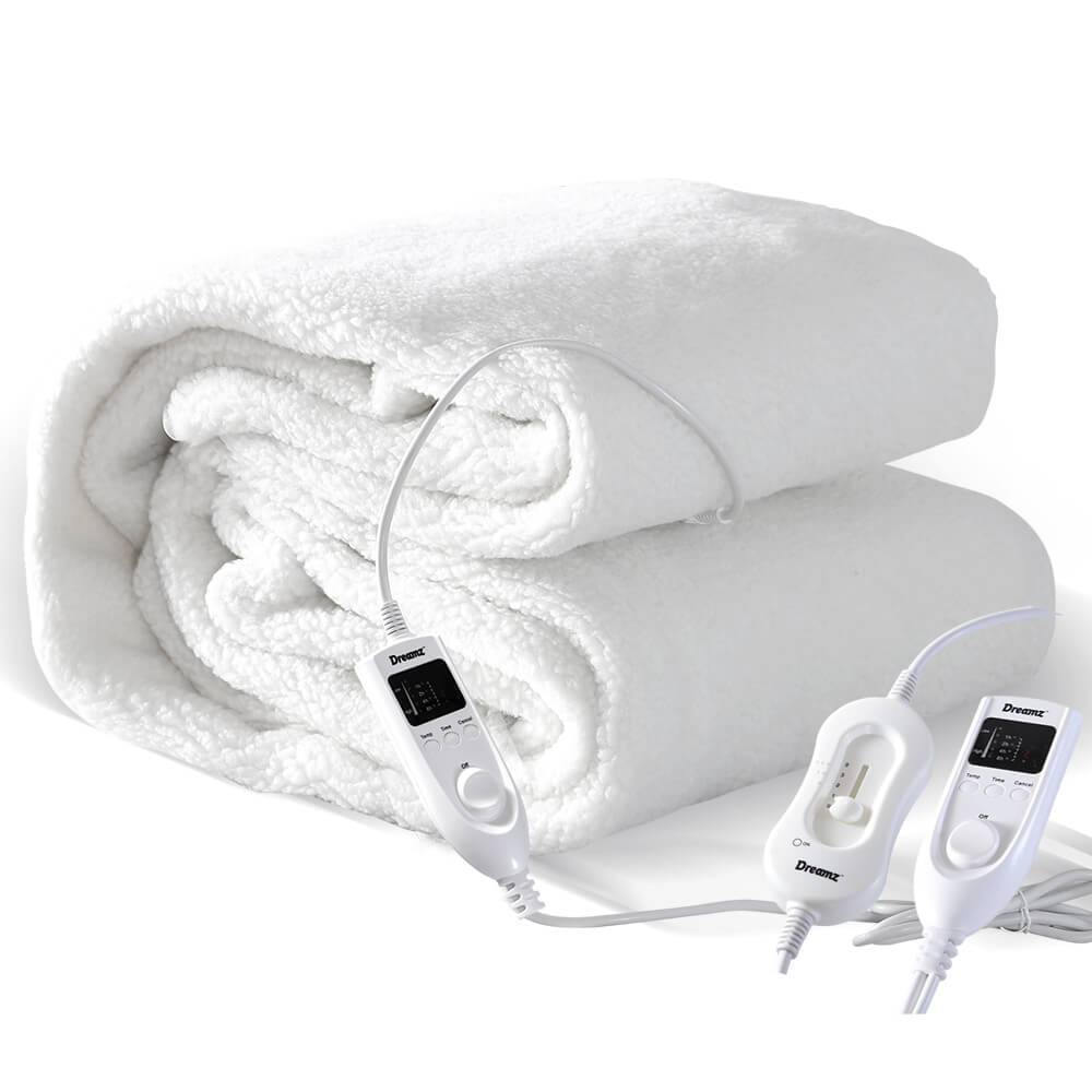 2x DreamZ 450 GSM Fleecy Electric Blanket Heated Warm Winter Fitted King Size Dreamz