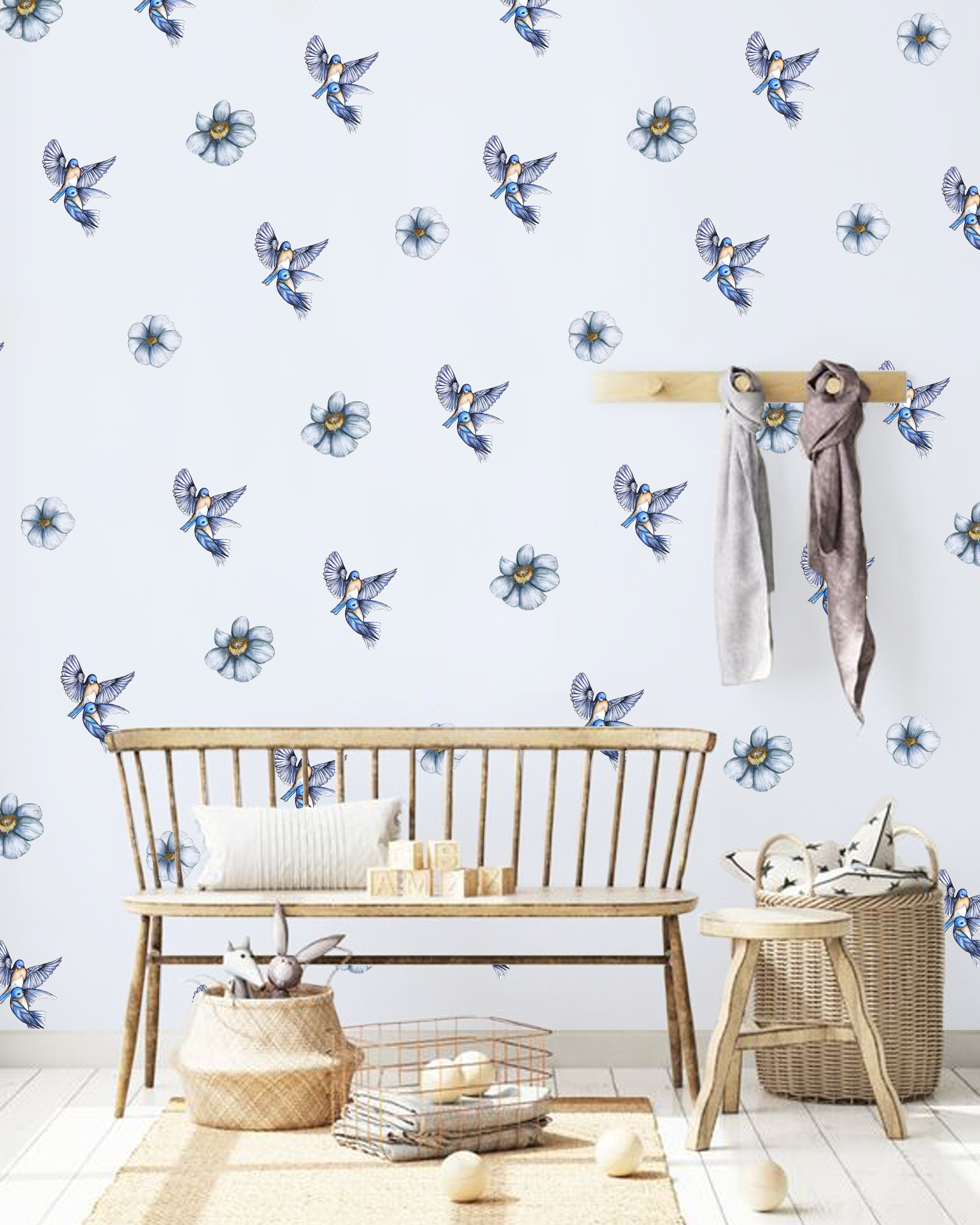 Blue Blooms Polka Art Prints