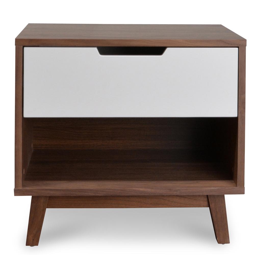 Calibre Furniture Bedside Table Bedside Table - Walnut & White