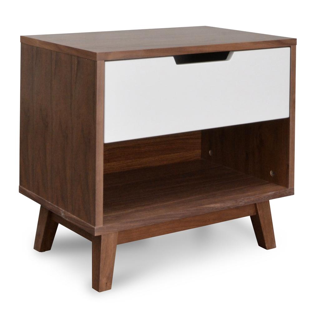 Calibre Furniture Bedside Table Bedside Table - Walnut & White
