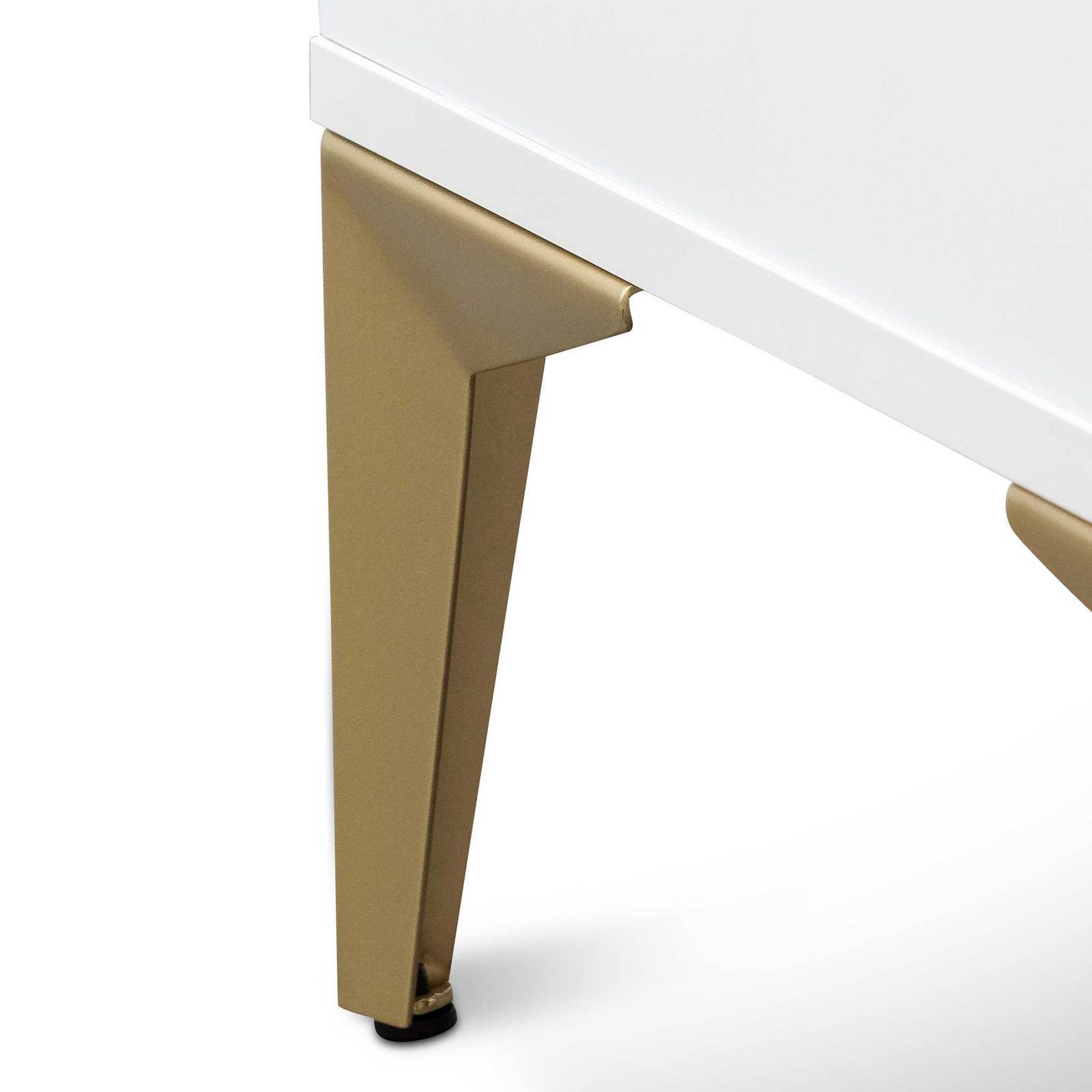 Calibre Furniture Bedside Table Wooden Side Table - White with Gold Legs