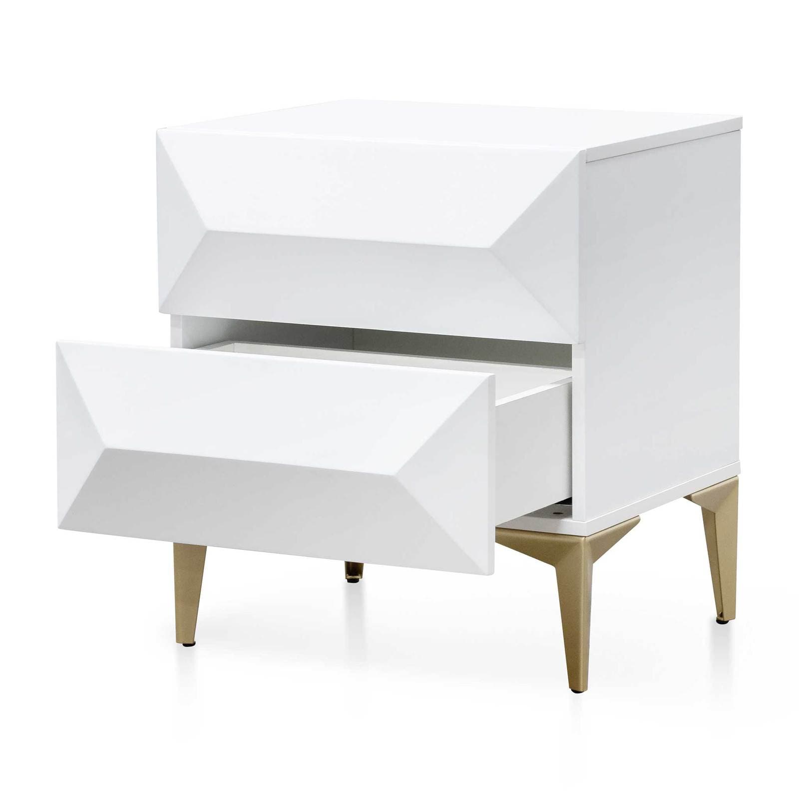 Calibre Furniture Bedside Table Wooden Side Table - White with Gold Legs