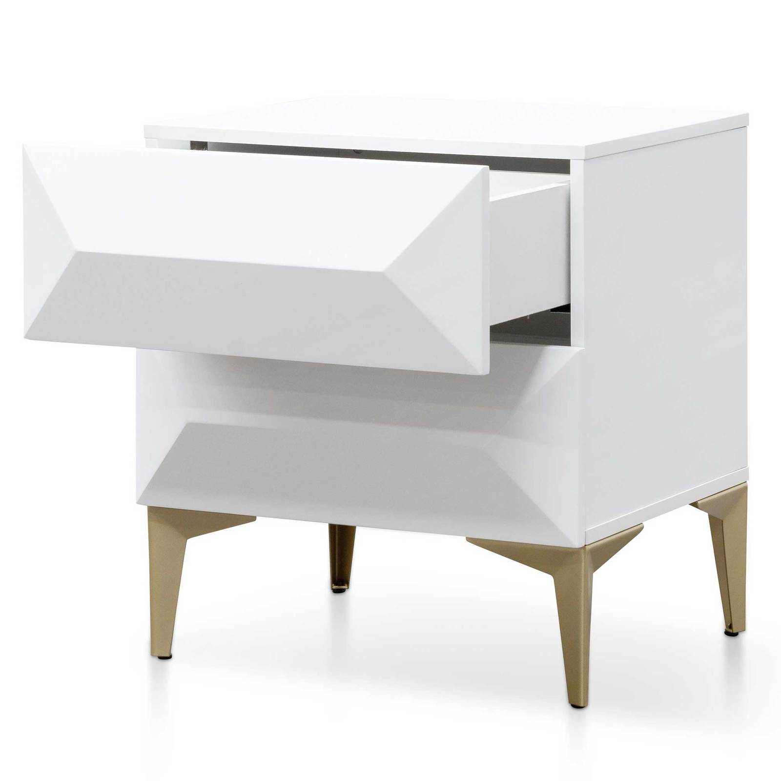 Calibre Furniture Bedside Table Wooden Side Table - White with Gold Legs