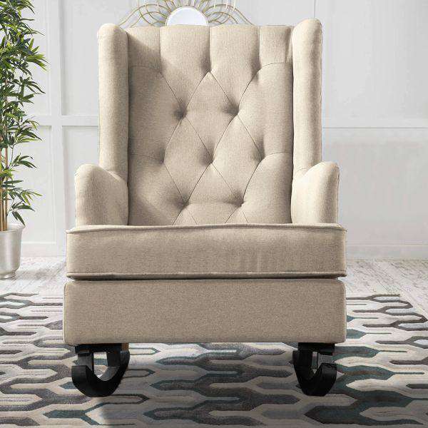 ROCKING CHAIR CHAIRS ARMCHAIR FABRIC LOUNGE RECLINER FEEDING ROCKER BEIGE Levede