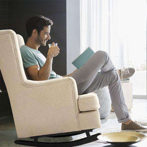 ROCKING CHAIR CHAIRS ARMCHAIR FABRIC LOUNGE RECLINER FEEDING ROCKER BEIGE Levede