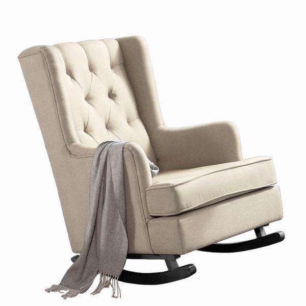 ROCKING CHAIR CHAIRS ARMCHAIR FABRIC LOUNGE RECLINER FEEDING ROCKER BEIGE Levede