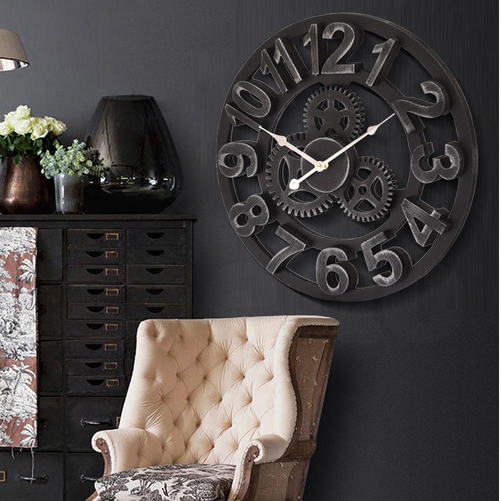 Chic Large Art Wall Clock Rustic Iron Metal Vintage Industrial luxury French Big Bedding Australia