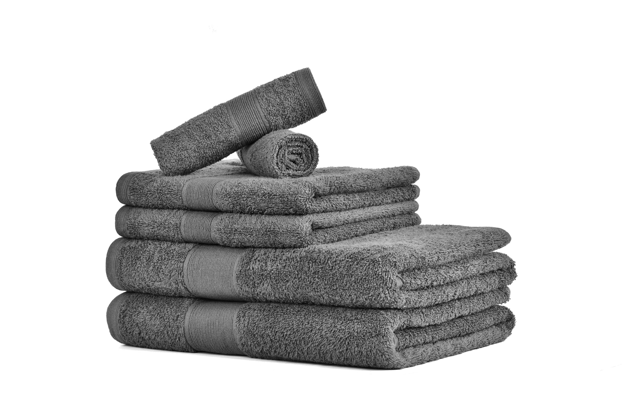 Amelia 500GSM 100% Cotton Towel Set -Single Ply carded 6 Pieces -Dark Grey Amelia