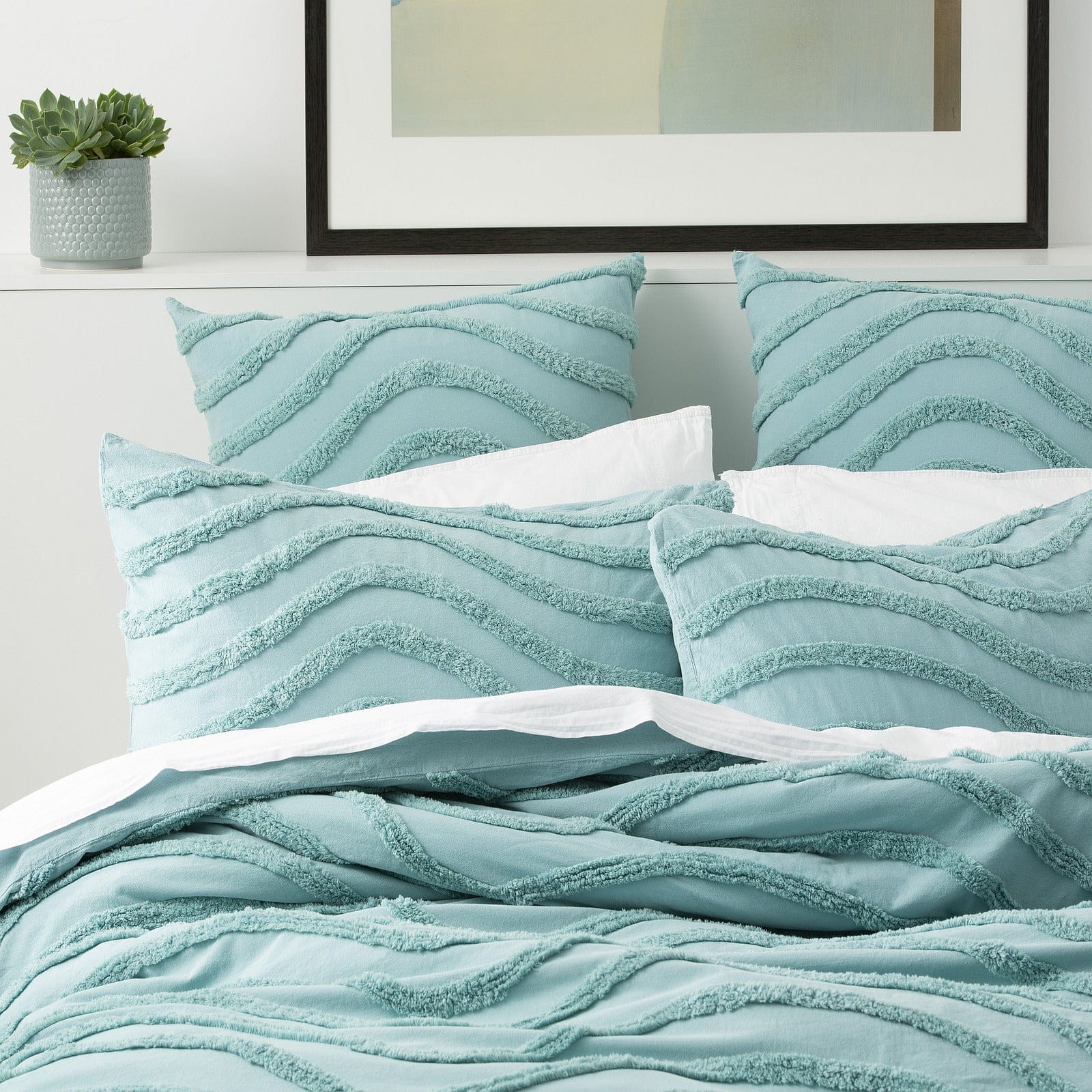 Cloud Linen Quilt Cover Wave 100% Cotton Chenille Vintage washed tufted Quilt Cover Set -Aqua