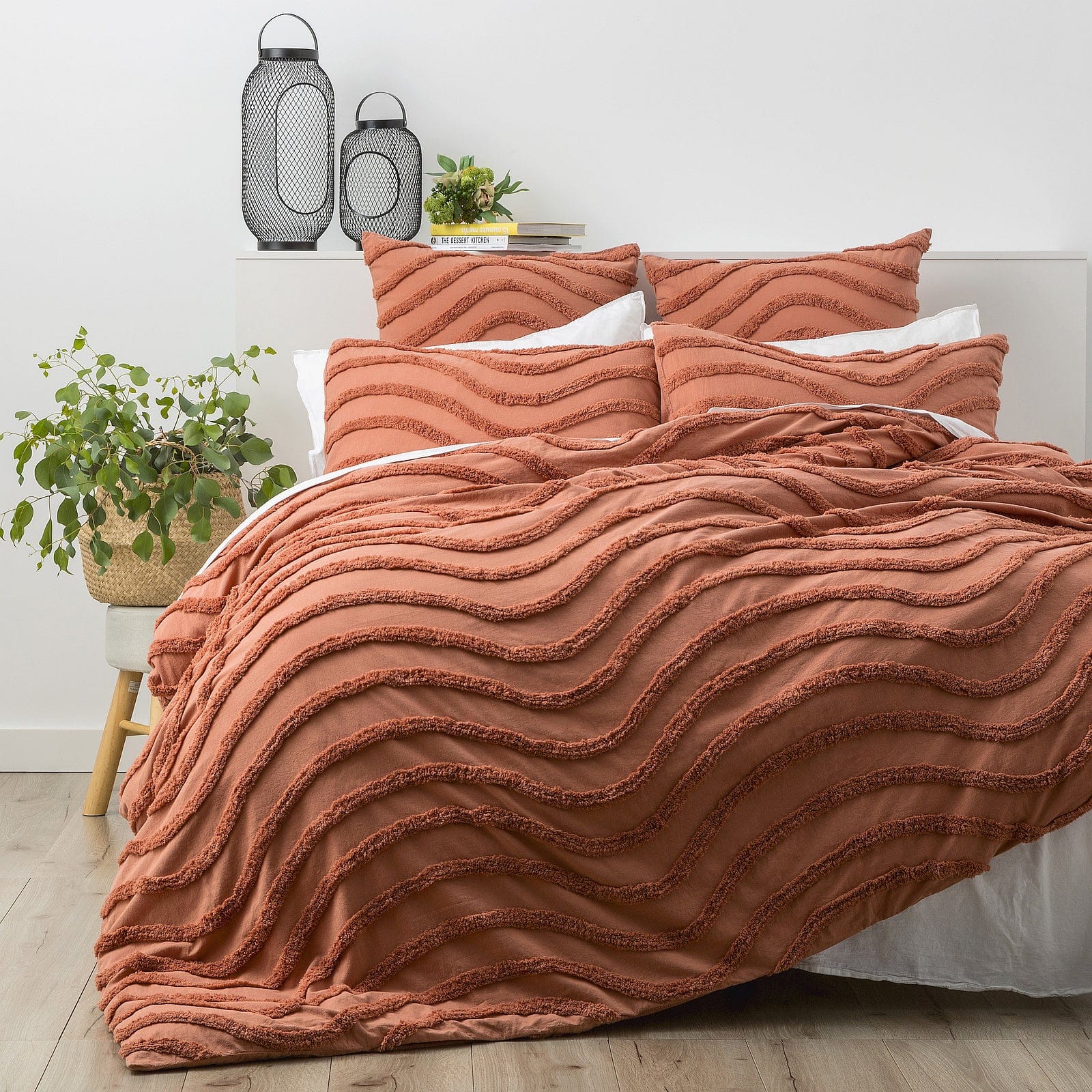 Cloud Linen Quilt Cover Wave 100% Cotton Chenille Vintage washed tufted Quilt Cover Set - RUST