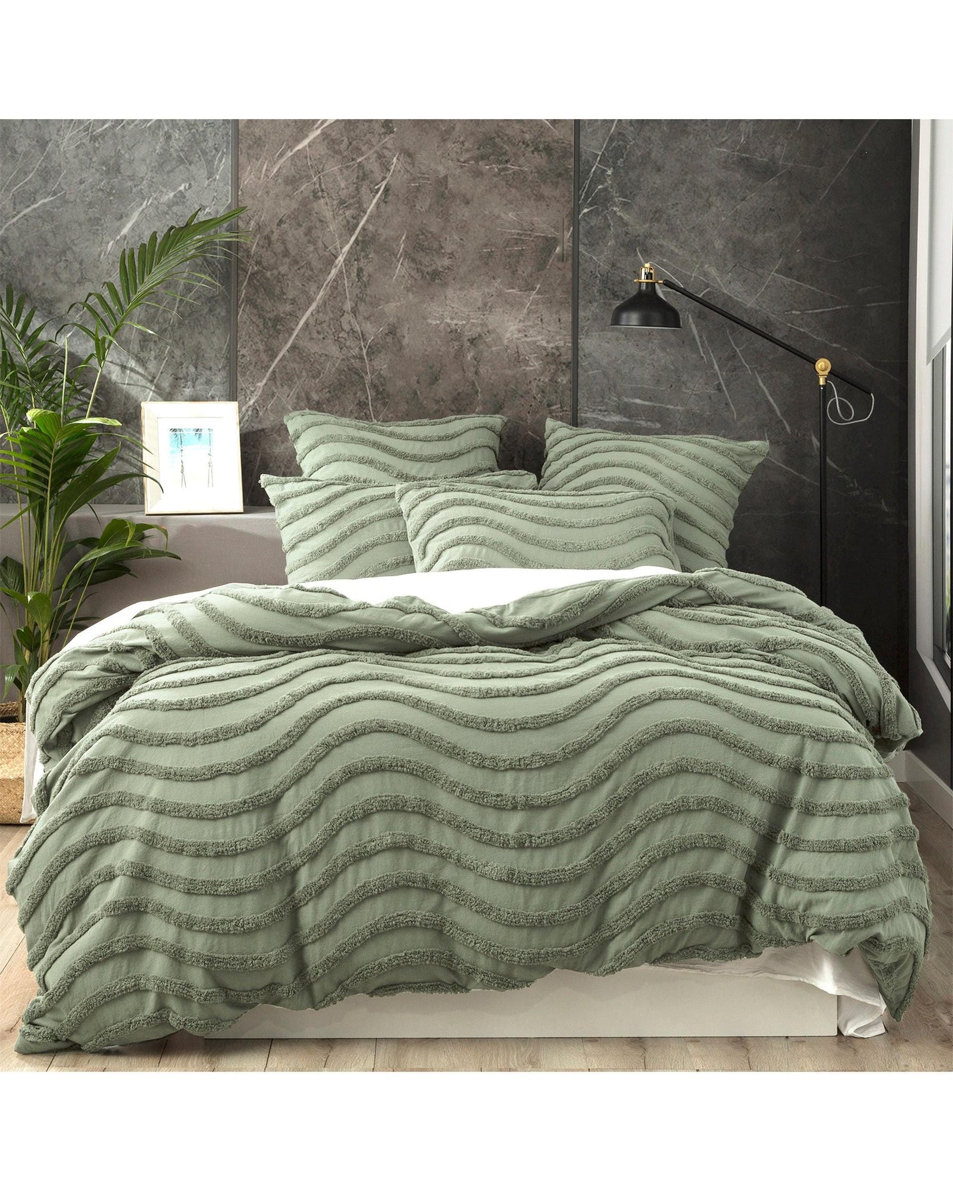 Cloud Linen Quilt Cover Wave 100% Cotton Chenille Vintage washed tufted Quilt cover Set - Sage