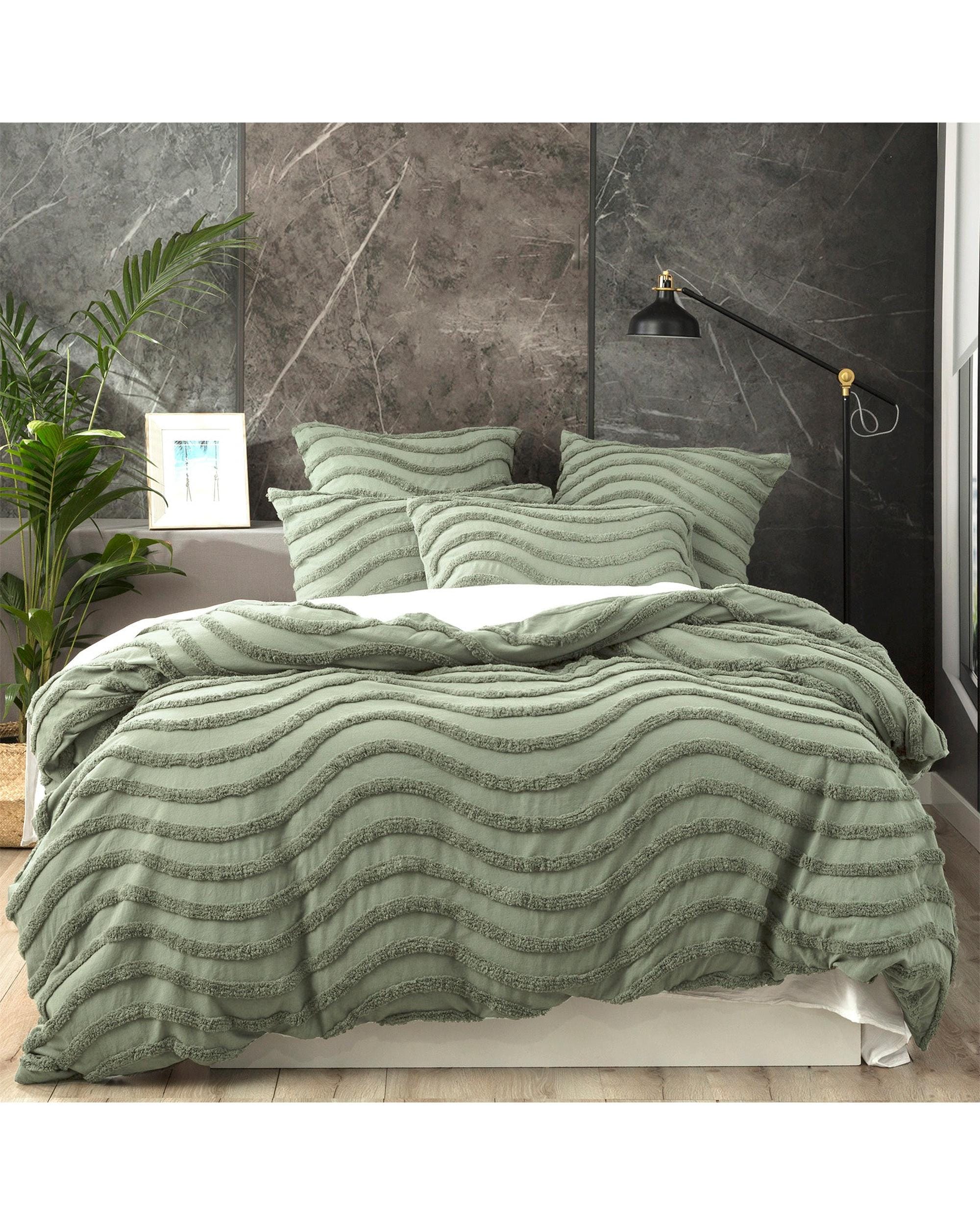 Cloud Linen Quilt Cover Wave 100% Cotton Chenille Vintage washed tufted Quilt cover Set - Sage