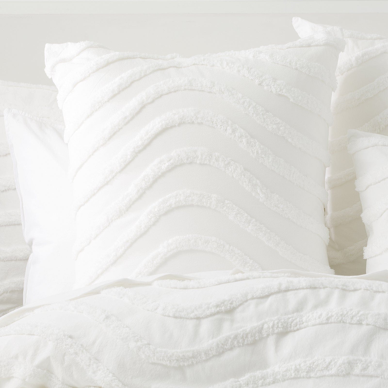 Cloud Linen Quilt Cover Wave 100% Cotton Chenille Vintage washed tufted Quilt Cover Set - White