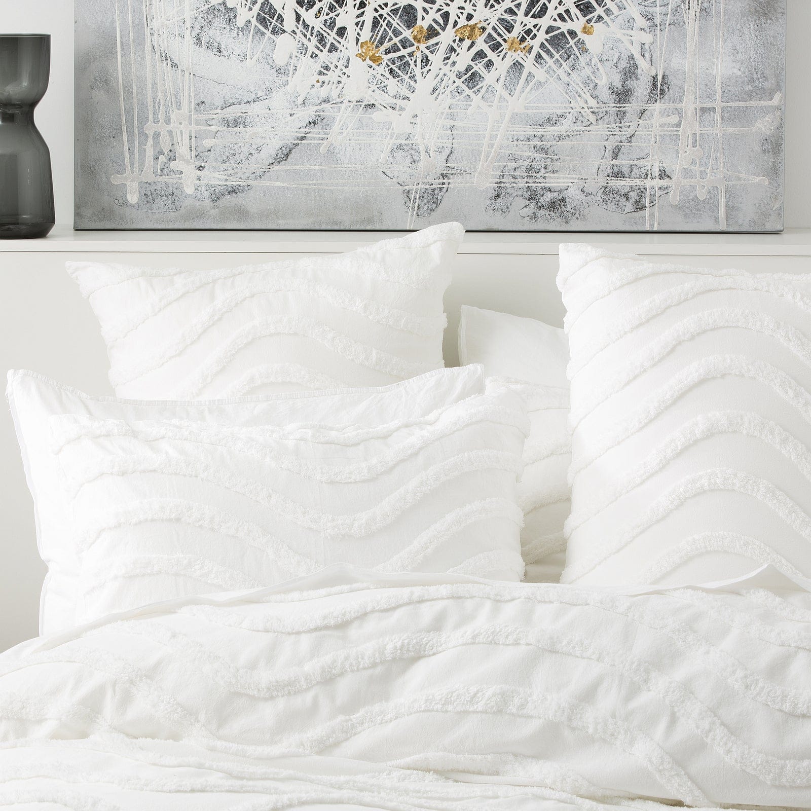 Cloud Linen Quilt Cover Wave 100% Cotton Chenille Vintage washed tufted Quilt Cover Set - White