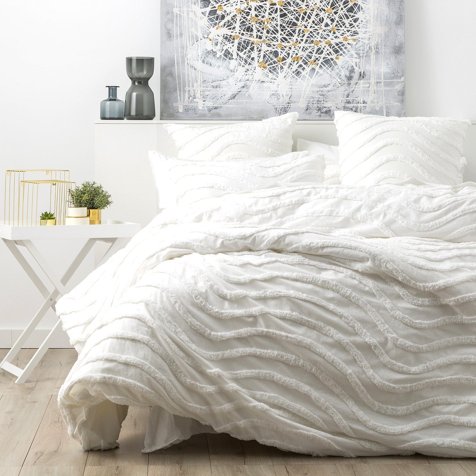 Cloud Linen Quilt Cover Wave 100% Cotton Chenille Vintage washed tufted Quilt Cover Set - White