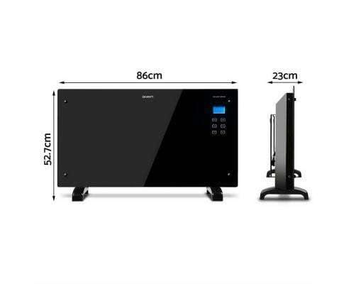 Devanti Heater 2000W Portable Electric Panel Heater - Black Glass