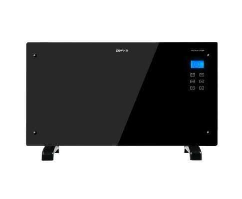 Devanti Heater 2000W Portable Electric Panel Heater - Black Glass