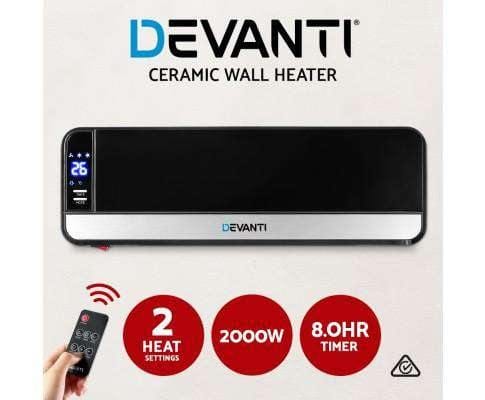 Devanti Heater 2000W Wall Mounted Panel Heater - Black