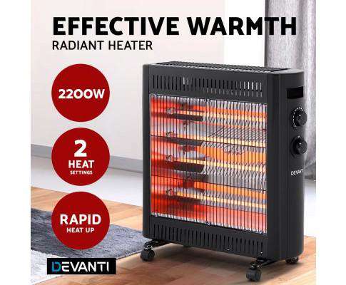 Devanti Heater 2200W Infrared Radiant Portable Electric Heatrt - Black