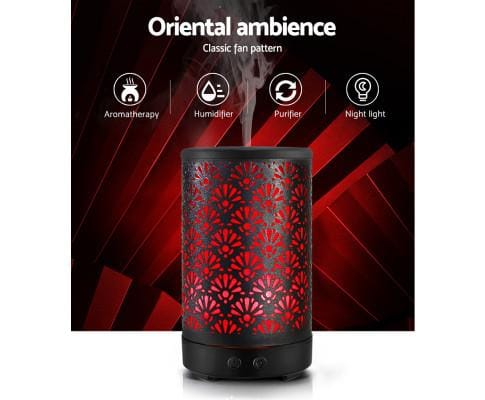 Devanti Diffuser Aroma Diffuser Aromatherapy Essential Oils Metal Cover Ultrasonic Cool Mist 100ml Remote Control Black