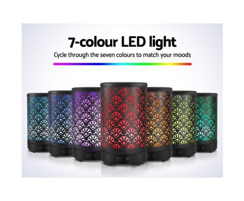 Devanti Diffuser Aroma Diffuser Aromatherapy Essential Oils Metal Cover Ultrasonic Cool Mist 100ml Remote Control Black