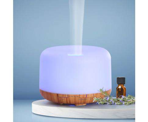 Devanti Diffuser Black Aroma Diffuser Aromatherapy LED Night Light Air Humidifier Purifier Light Wood Grain 500ml