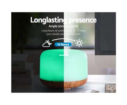 Devanti Diffuser Black Aroma Diffuser Aromatherapy LED Night Light Air Humidifier Purifier Light Wood Grain 500ml