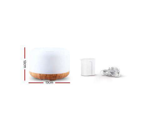 Devanti Diffuser Black Aroma Diffuser Aromatherapy LED Night Light Air Humidifier Purifier Light Wood Grain 500ml