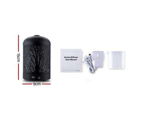 Devanti Diffuser Black Aroma Diffuser Aromatherapy LED Night Light Iron Air Humidifier Black Forrest Pattern 100ml