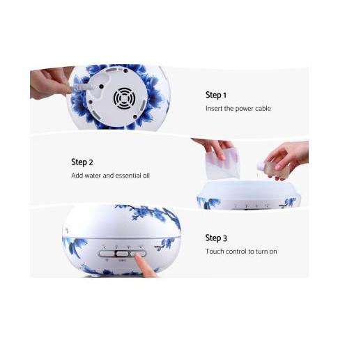 Devanti Diffuser Blue & White Porcelain Aroma Diffuser Aromatherapy LED Night Light Air Humidifier Purifier Blue & White Porcelain Pattern 300ml