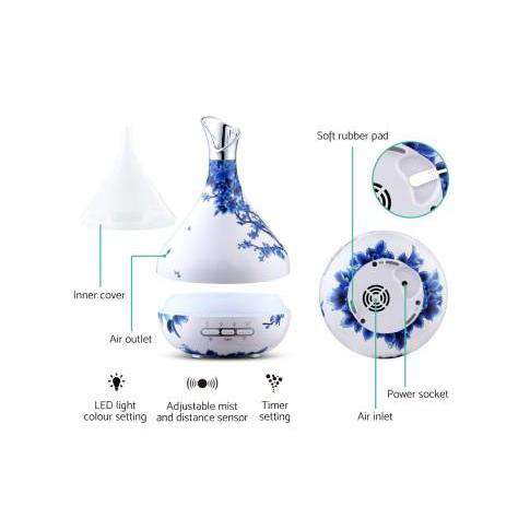 Devanti Diffuser Blue & White Porcelain Aroma Diffuser Aromatherapy LED Night Light Air Humidifier Purifier Blue & White Porcelain Pattern 300ml