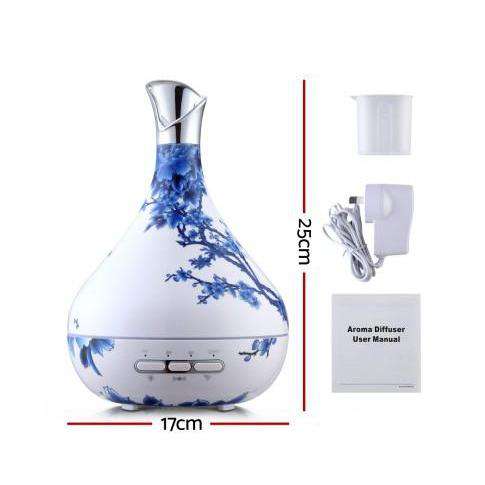 Devanti Diffuser Blue & White Porcelain Aroma Diffuser Aromatherapy LED Night Light Air Humidifier Purifier Blue & White Porcelain Pattern 300ml