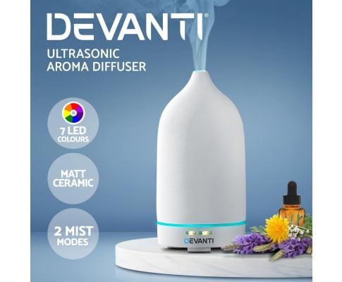 Devanti Diffuser Ceramics Aroma Diffuser Aromatherapy Essential Oil Air Humidifier Ultrasonic Cool Mist White