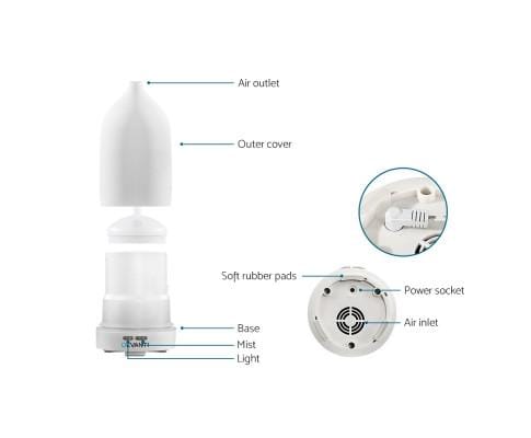 Devanti Diffuser Ceramics Aroma Diffuser Aromatherapy Essential Oil Air Humidifier Ultrasonic Cool Mist White