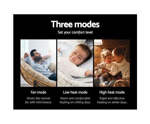 Devanti Heater Electric Ceramic Tower Fan Heater Portable Oscillating Remote Control 2400W Black