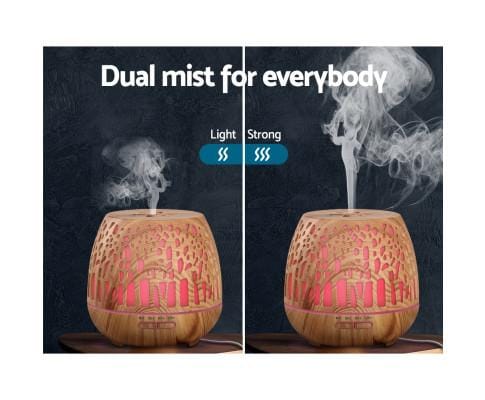Devanti Diffuser Light Wood Aroma Diffuser Aromatherapy Humidifier Essential Oil Ultrasonic Cool Mist Wood Grain Remote Control 400ml
