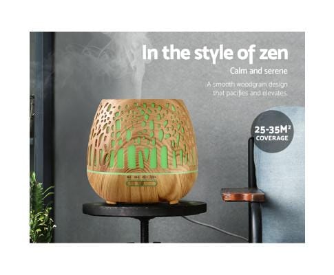 Devanti Diffuser Light Wood Aroma Diffuser Aromatherapy Humidifier Essential Oil Ultrasonic Cool Mist Wood Grain Remote Control 400ml