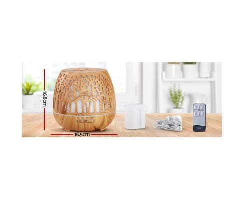 Devanti Diffuser Light Wood Aroma Diffuser Aromatherapy Humidifier Essential Oil Ultrasonic Cool Mist Wood Grain Remote Control 400ml