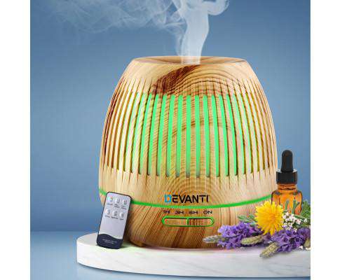 Devanti Diffuser Light Wood Aromatherapy Diffuser Aroma Essential Oils Air Humidifier LED Light 400ml