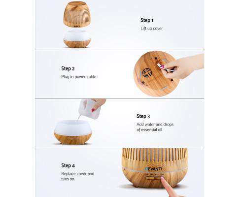 Devanti Diffuser Light Wood Aromatherapy Diffuser Aroma Essential Oils Air Humidifier LED Light 400ml