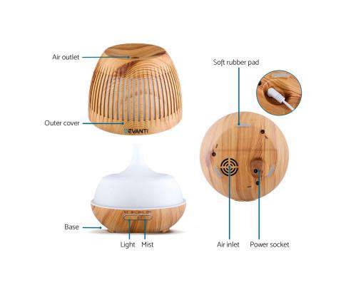 Devanti Diffuser Light Wood Aromatherapy Diffuser Aroma Essential Oils Air Humidifier LED Light 400ml