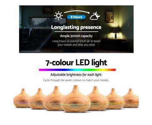 Devanti Diffuser Lightwood 300ml 4 in 1 Aroma Diffuser - Light Wood