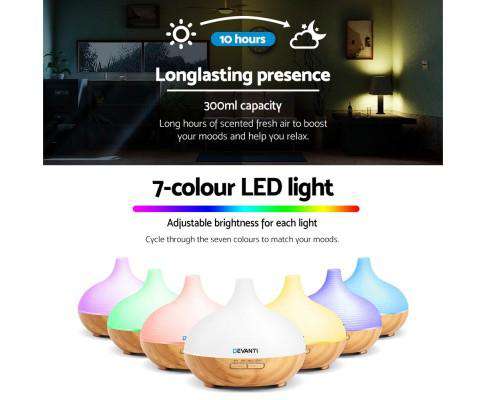Devanti Diffuser Lightwood Aroma Diffuser Air Humidifier Night Light 300ml