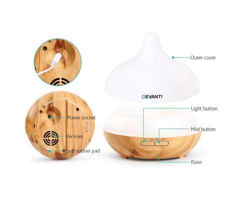 Devanti Diffuser Lightwood Aroma Diffuser Air Humidifier Night Light 300ml